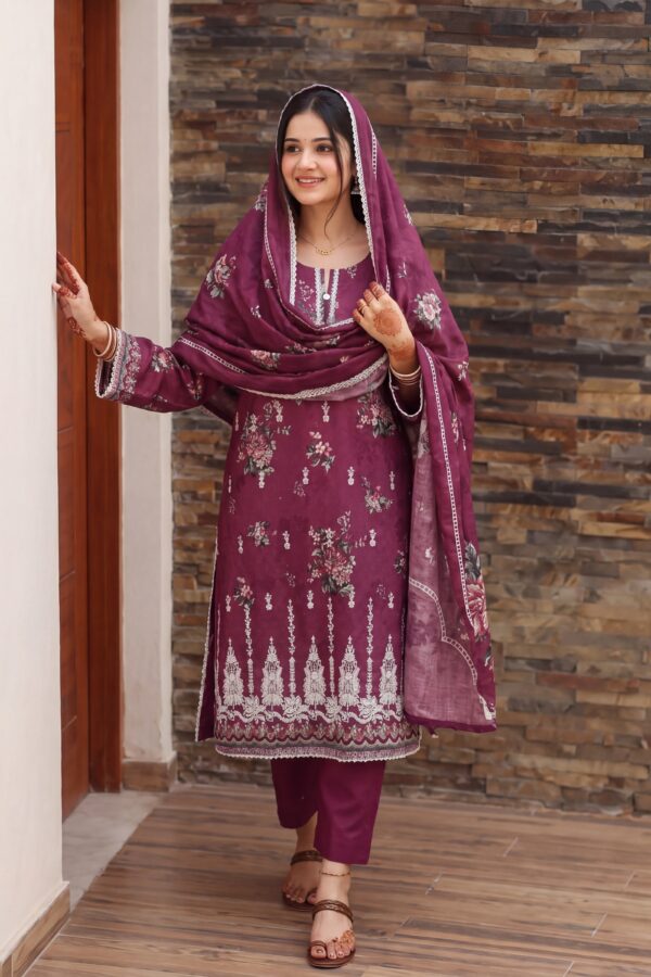 FB-335 | Maroon Orchid | 3 Pcs Unstitch With Cotton Trouser