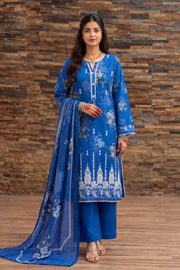 FB-335 | Regal Blue | 3 Pcs Unstitch With Cotton Trouser