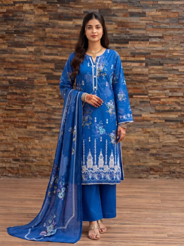 FB-335 | Regal Blue | 3 Pcs Unstitch With Cotton Trouser