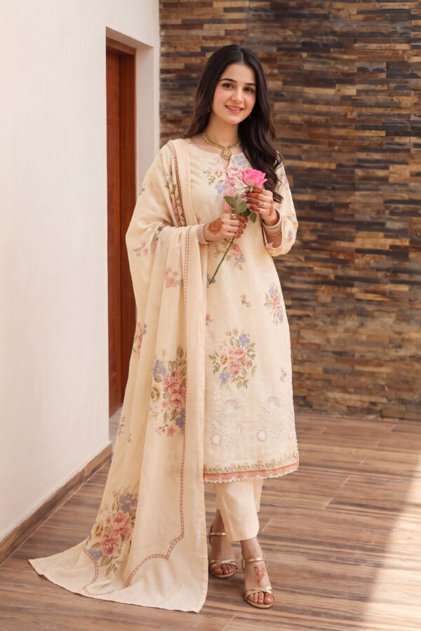 FB-336 | Floral Cream | 3 Pcs Unstitch With Cotton Trouser