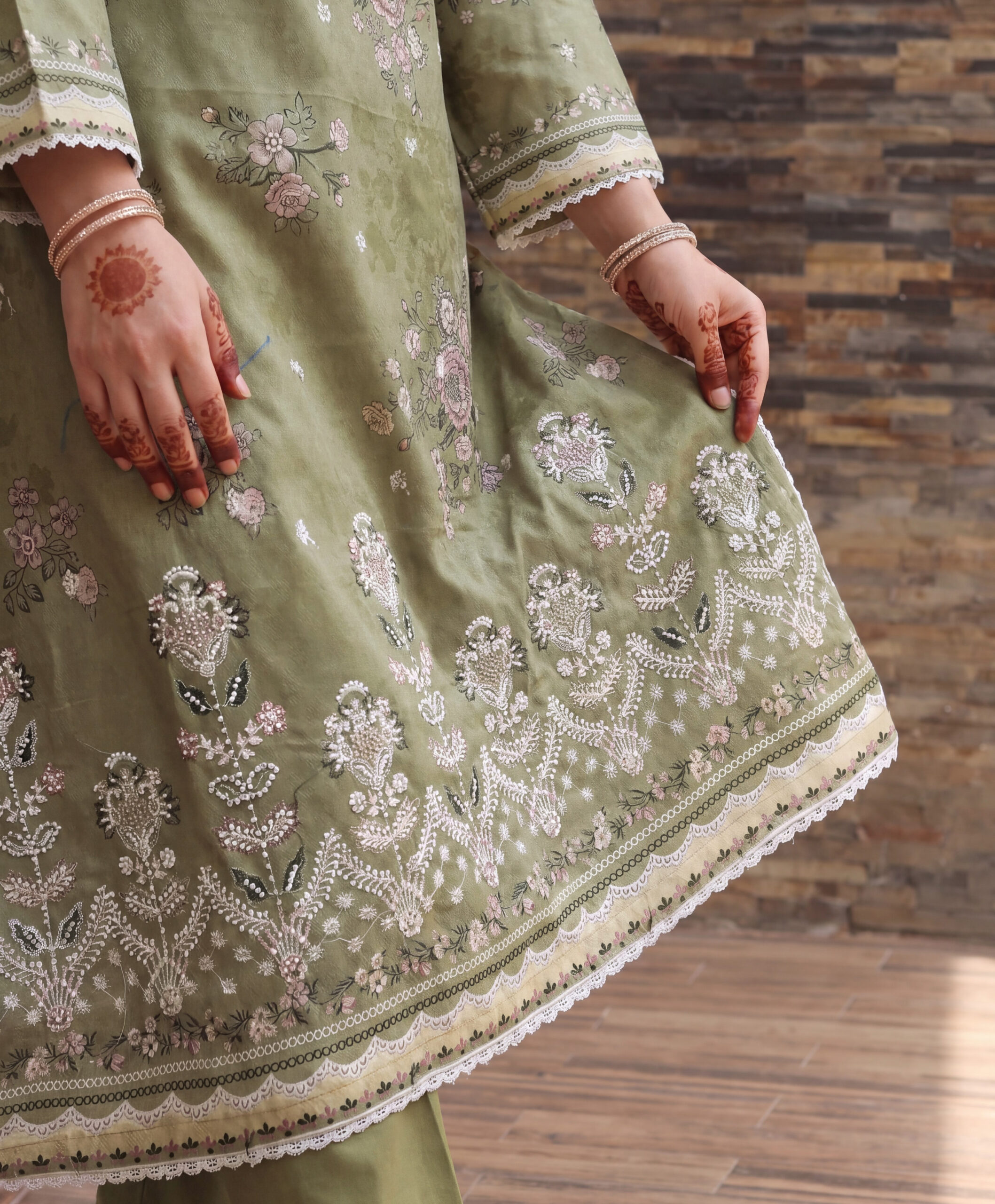 FB-336 | Sage Garden | 3 Pcs Unstitch With Cotton Trouser - Image 3