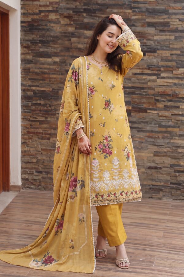 FB-336 | Mustard Blossom | 3 Pcs Unstitch With Cotton Trouser