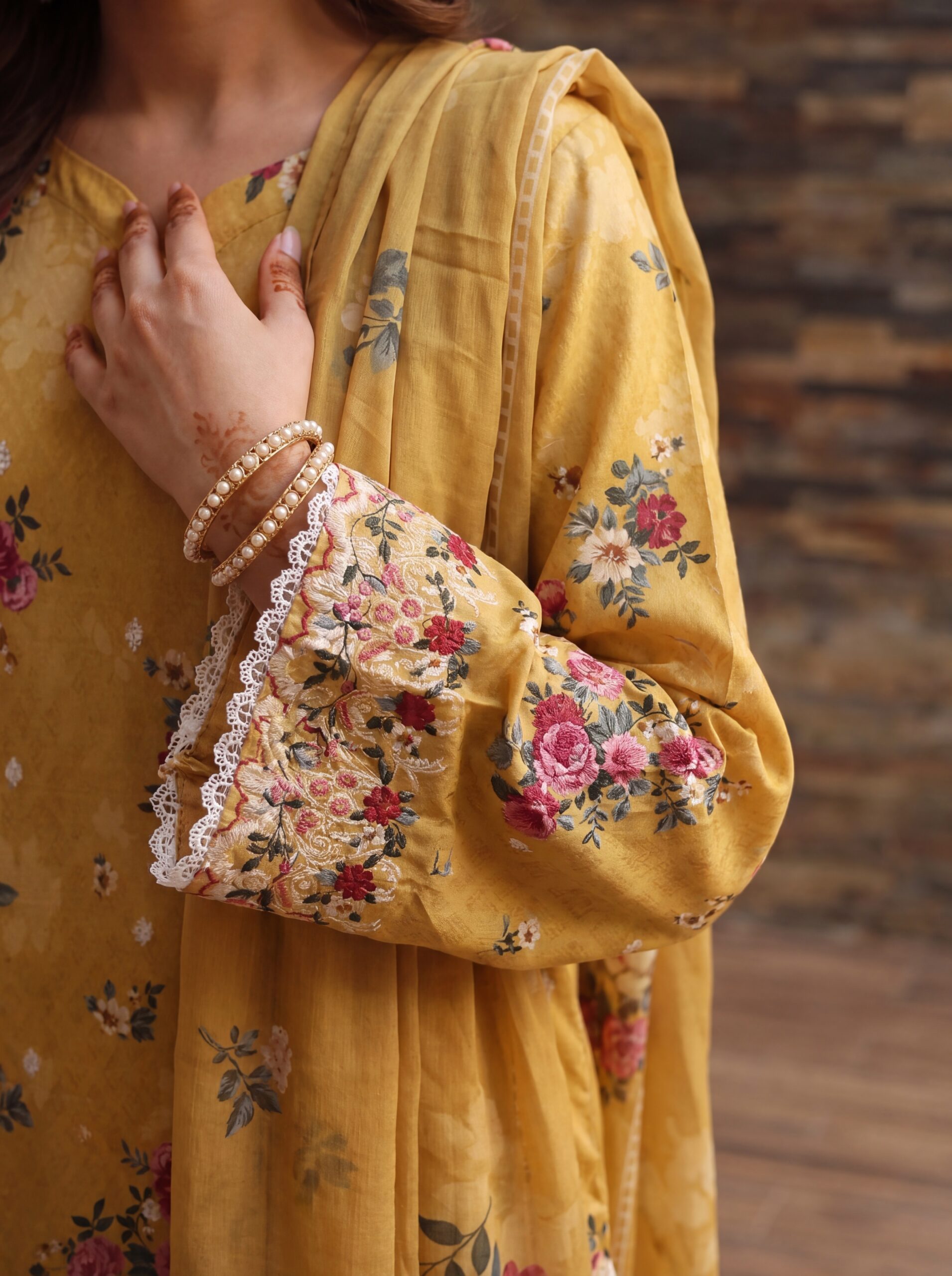 FB-336 | Mustard Blossom | 3 Pcs Unstitch With Cotton Trouser - Image 4