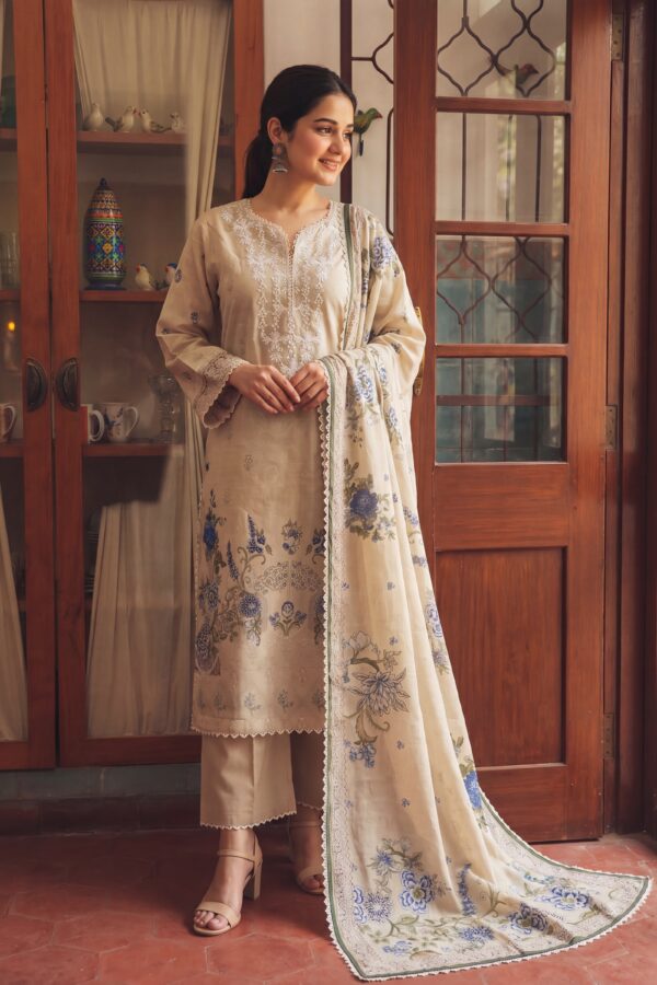 FB-336 | Dusty Cream | 3 Pcs Unstitch With Cotton Trouser