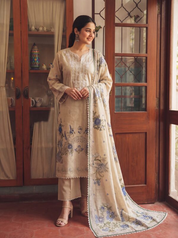 FB-336 | Dusty Cream | 3 Pcs Unstitch With Cotton Trouser