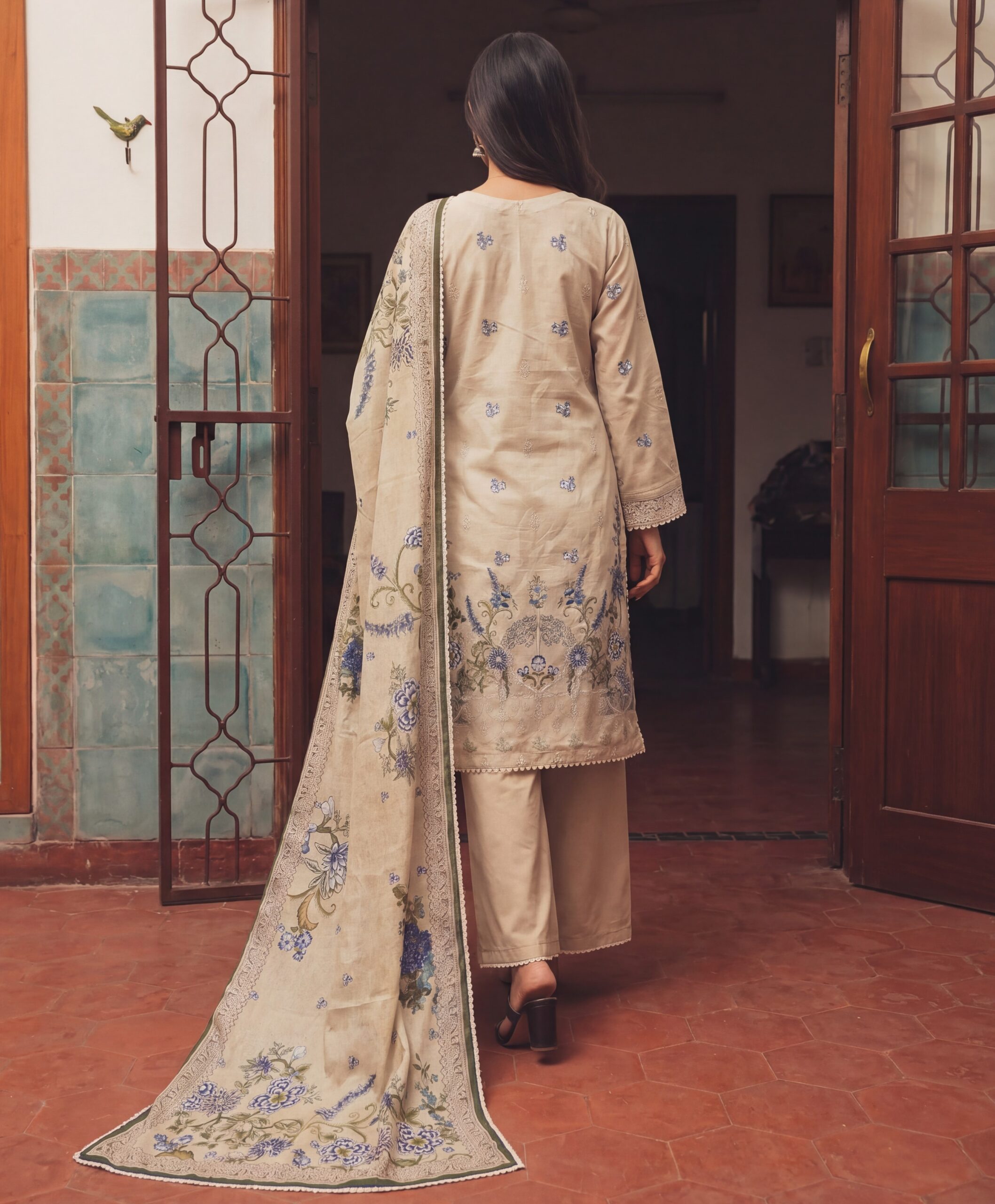 FB-336 | Dusty Cream | 3 Pcs Unstitch With Cotton Trouser - Image 2