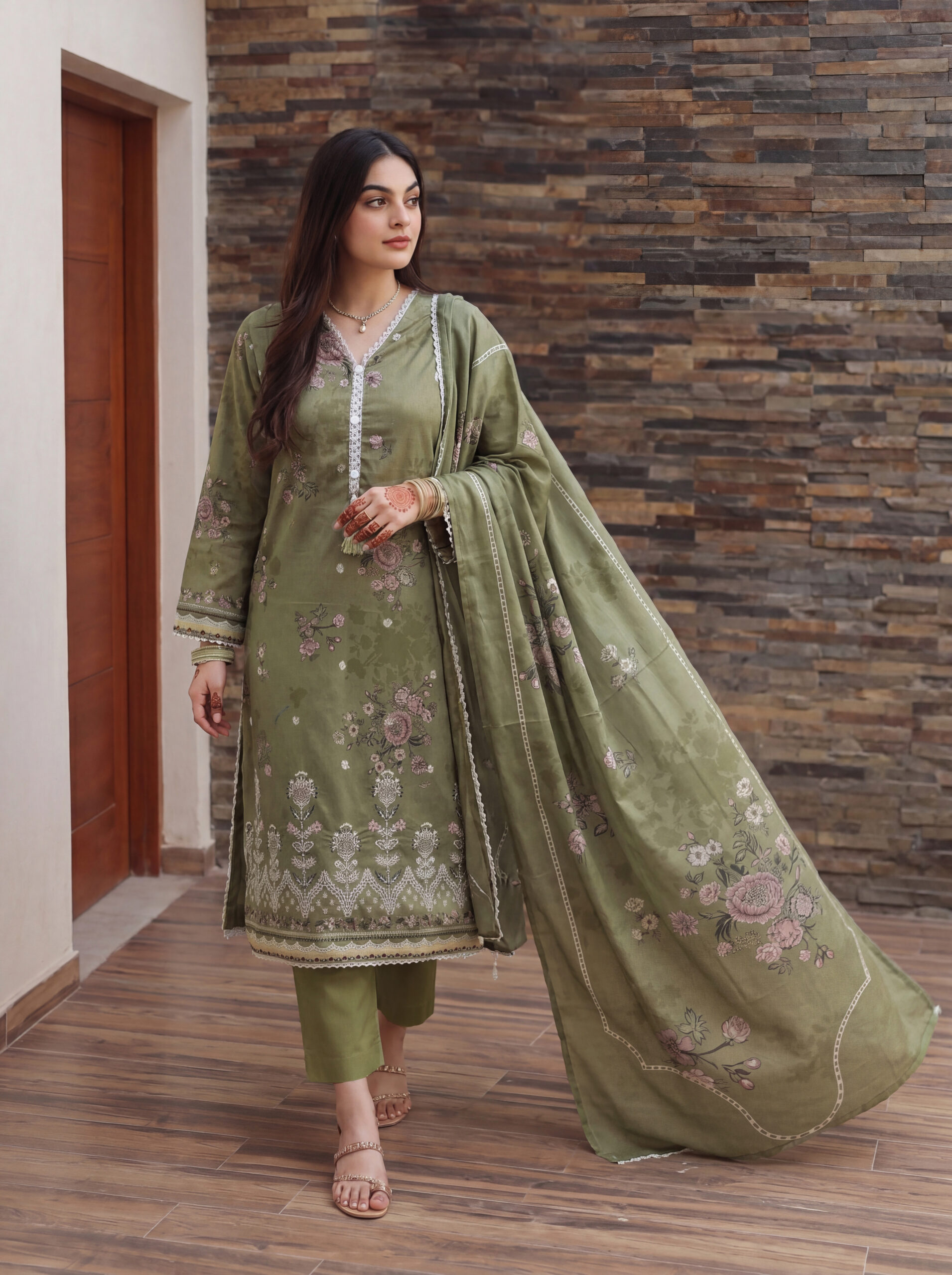 FB-336 | Sage Garden | 3 Pcs Unstitch With Cotton Trouser