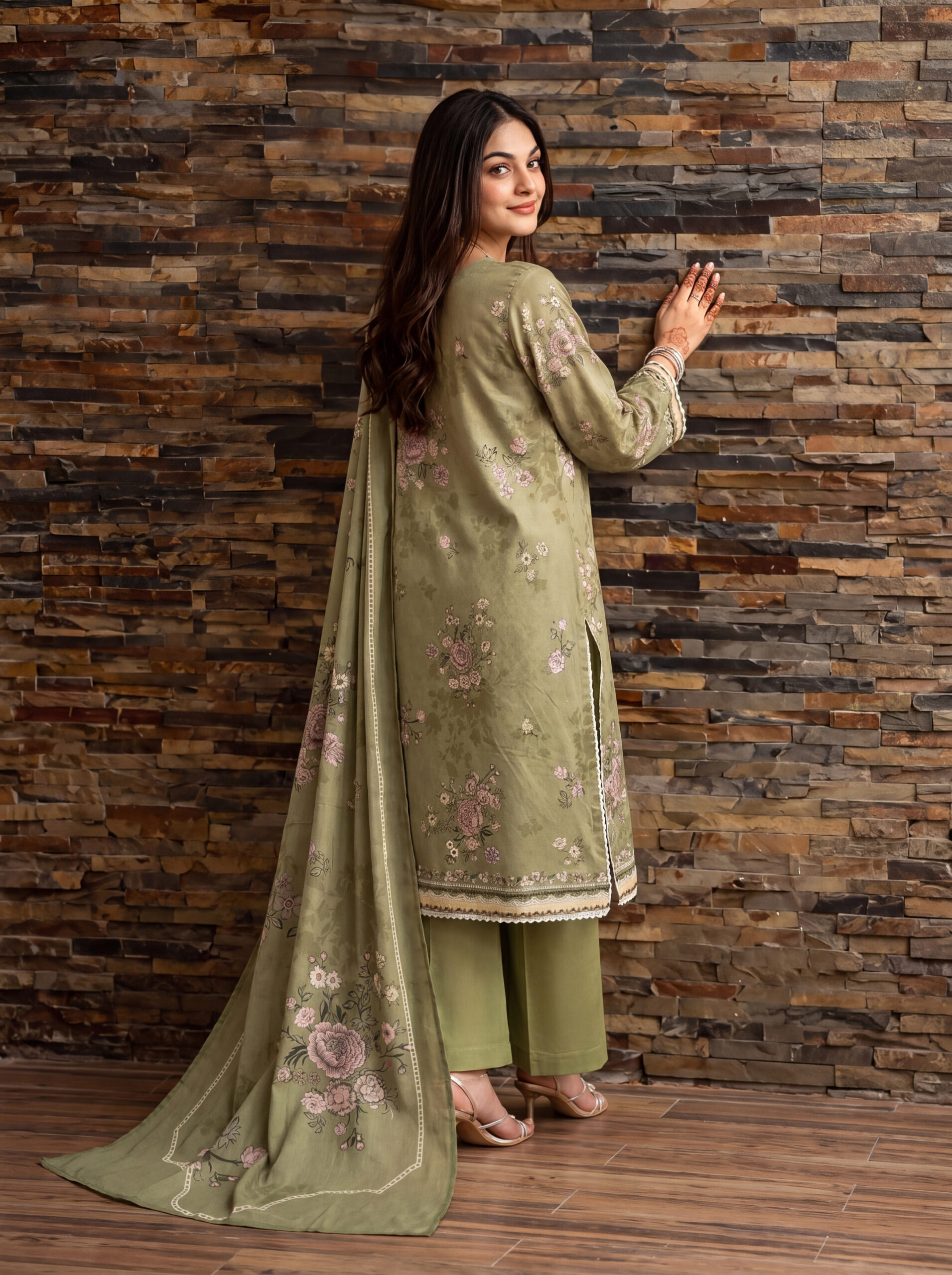 FB-336 | Sage Garden | 3 Pcs Unstitch With Cotton Trouser - Image 2