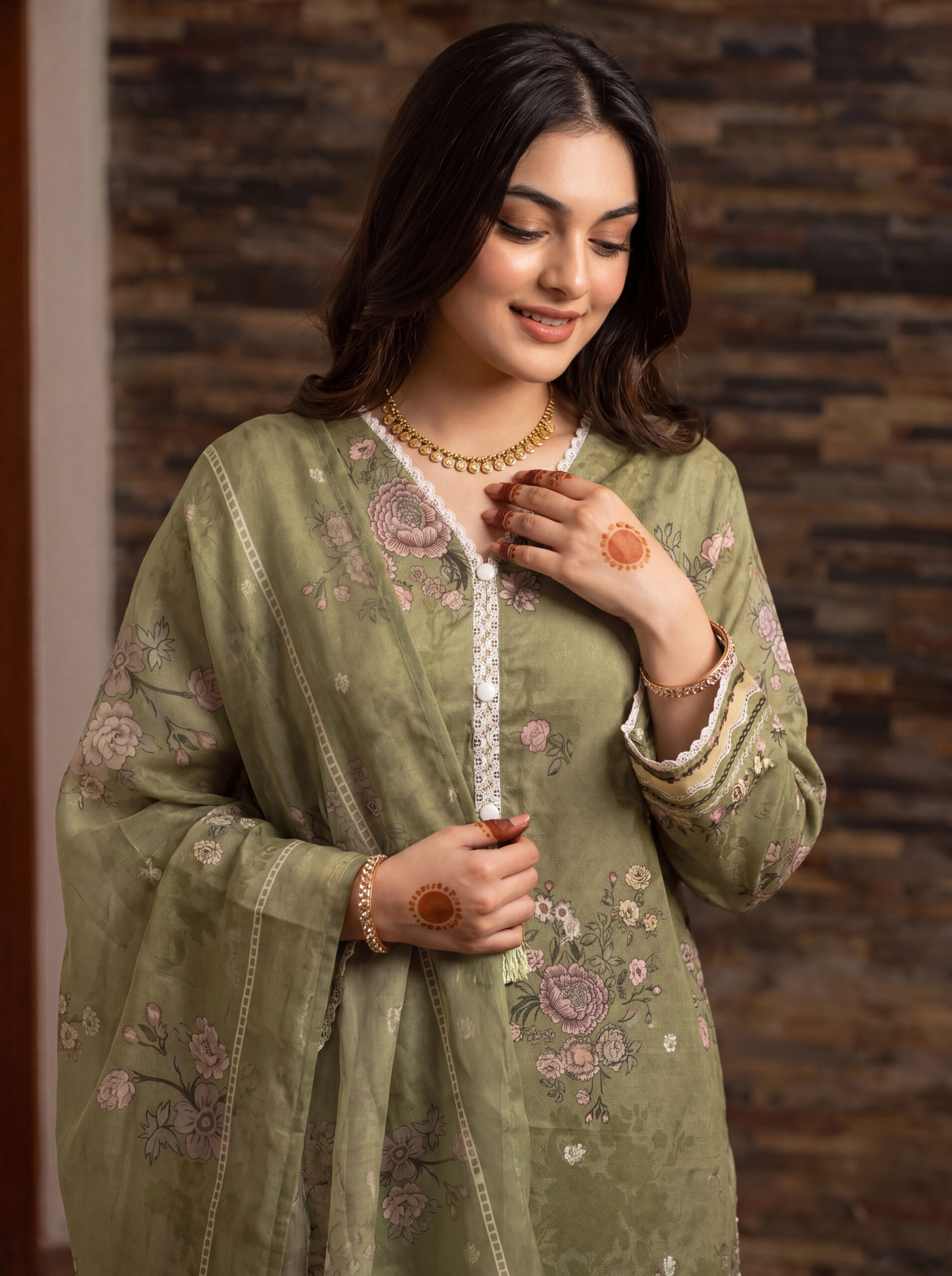 FB-336 | Sage Garden | 3 Pcs Unstitch With Cotton Trouser - Image 5