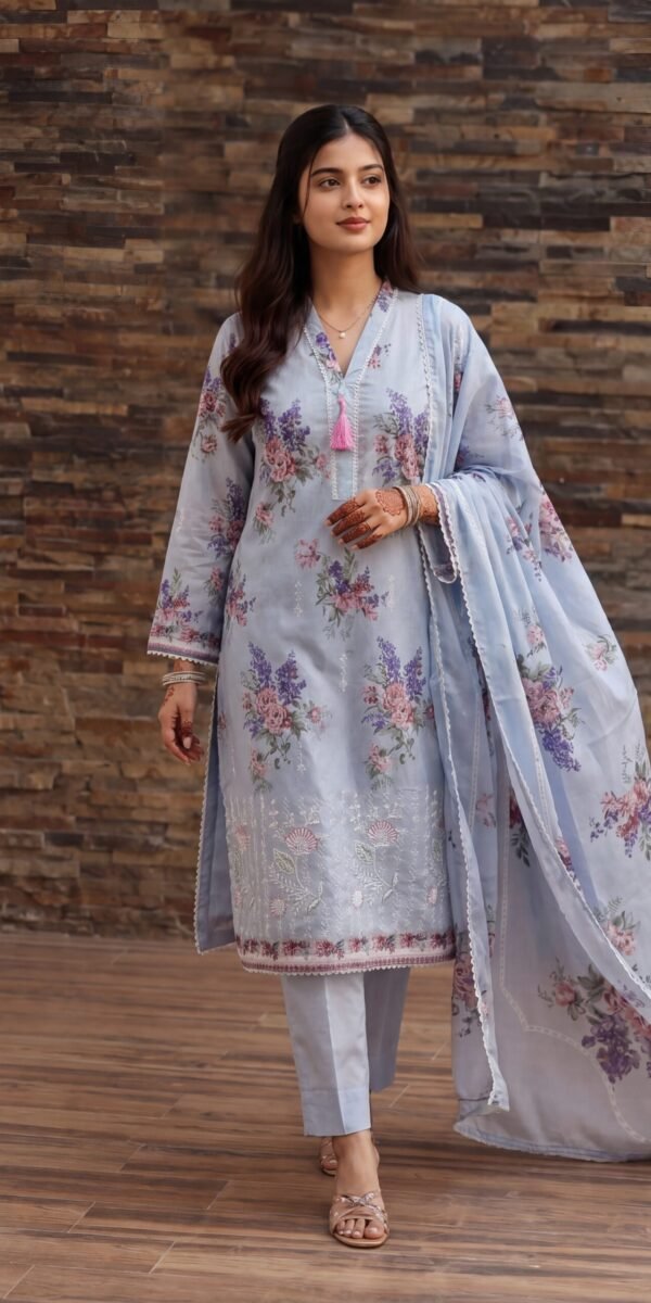FB-337 | Sky Petal | 3 Pcs Unstitch With Cotton Trouser