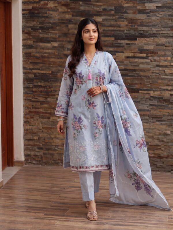 FB-337 | Sky Petal | 3 Pcs Unstitch With Cotton Trouser