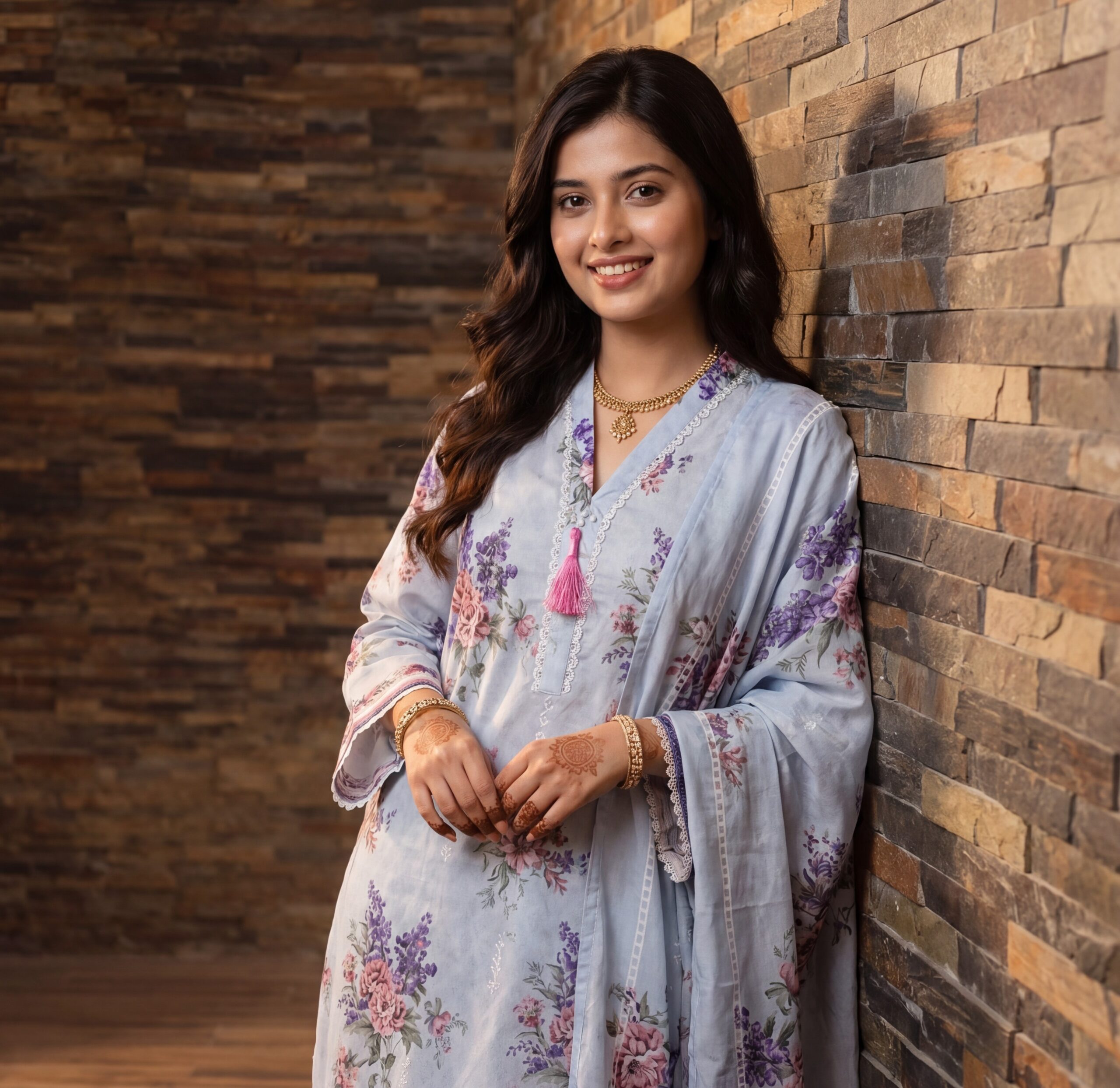 FB-337 | Sky Petal | 3 Pcs Unstitch With Cotton Trouser - Image 5
