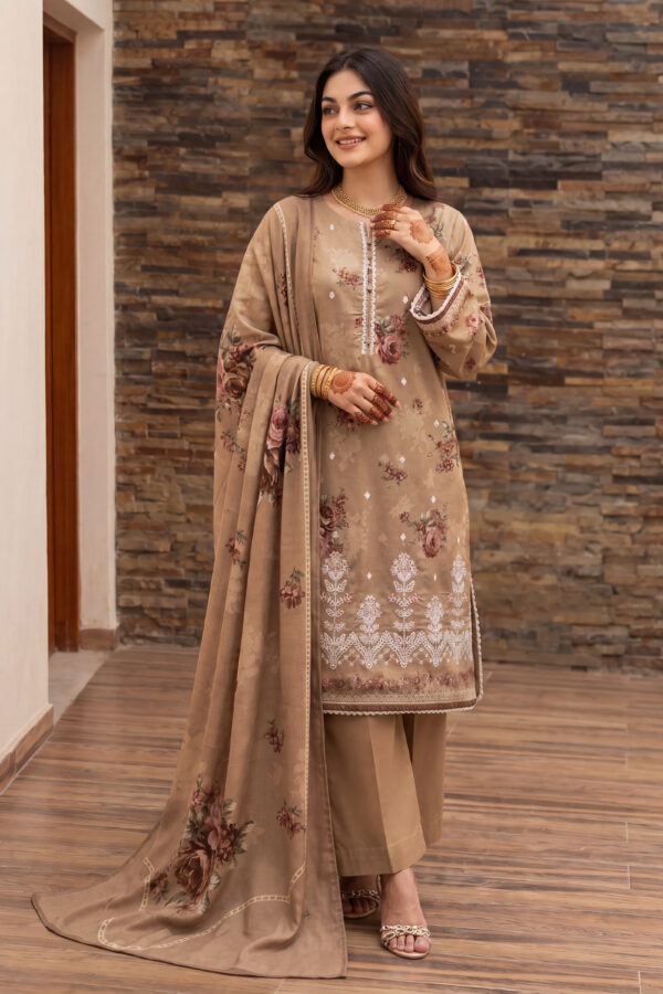 FB-337 | Warm Beige | 3 Pcs Unstitch With Cotton Trouser