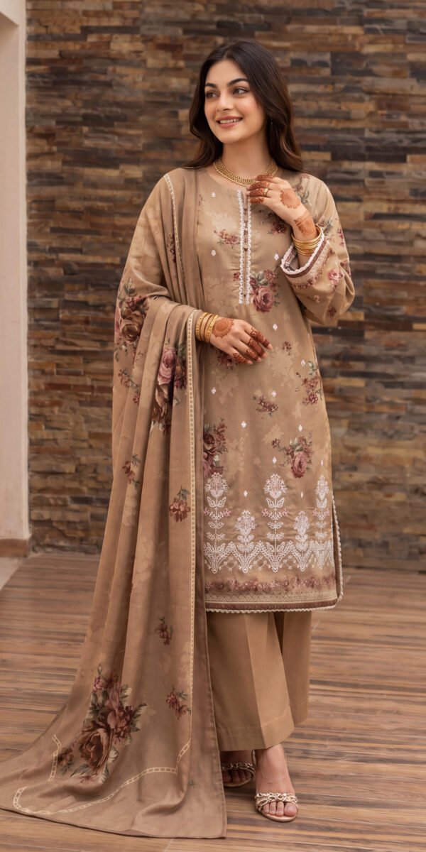 FB-337 | Warm Beige | 3 Pcs Unstitch With Cotton Trouser