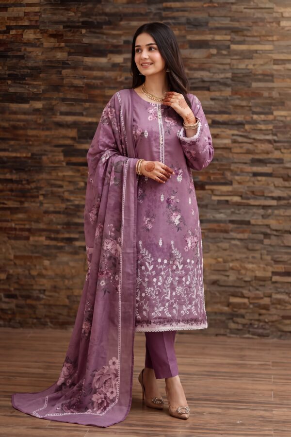 FB-338 | Dusty Lavender | 3 Pcs Unstitch With Cotton Trouser