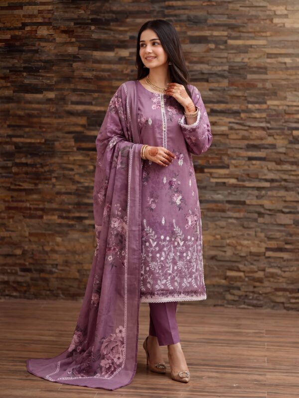 FB-338 | Dusty Lavender | 3 Pcs Unstitch With Cotton Trouser