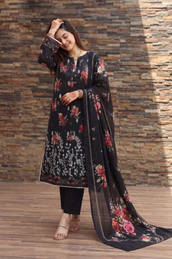 FB-338 | Crimson Noir | 3 Pcs Unstitch With Cotton Trouser