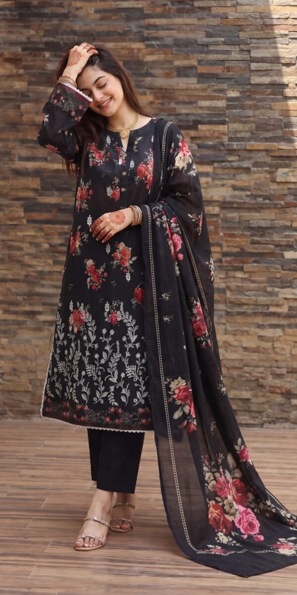 FB-338 | Crimson Noir | 3 Pcs Unstitch With Cotton Trouser