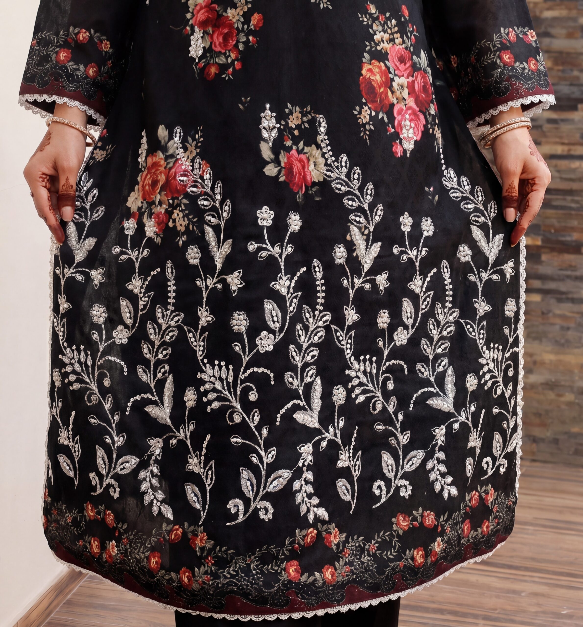 FB-338 | Crimson Noir | 3 Pcs Unstitch With Cotton Trouser - Image 3