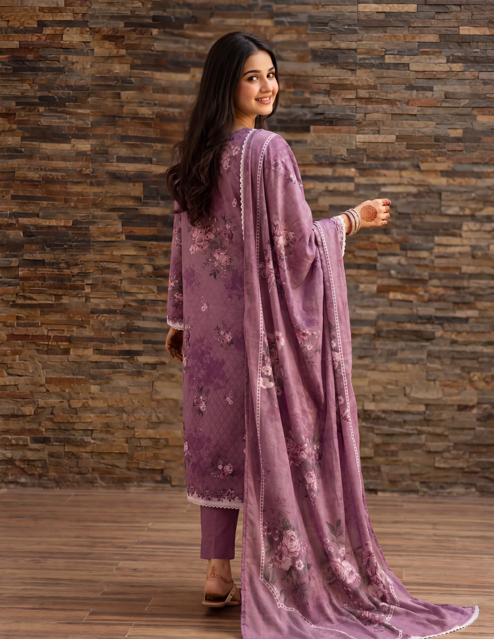 FB-338 | Dusty Lavender | 3 Pcs Unstitch With Cotton Trouser - Image 2