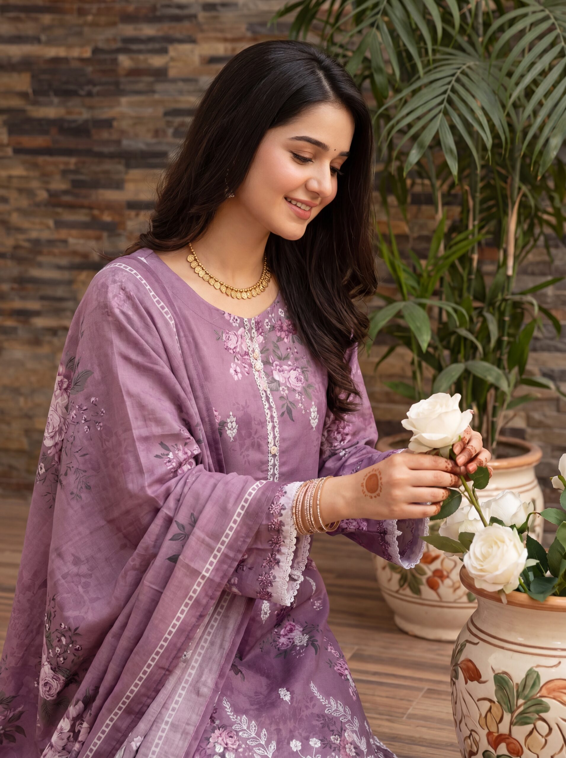 FB-338 | Dusty Lavender | 3 Pcs Unstitch With Cotton Trouser - Image 5