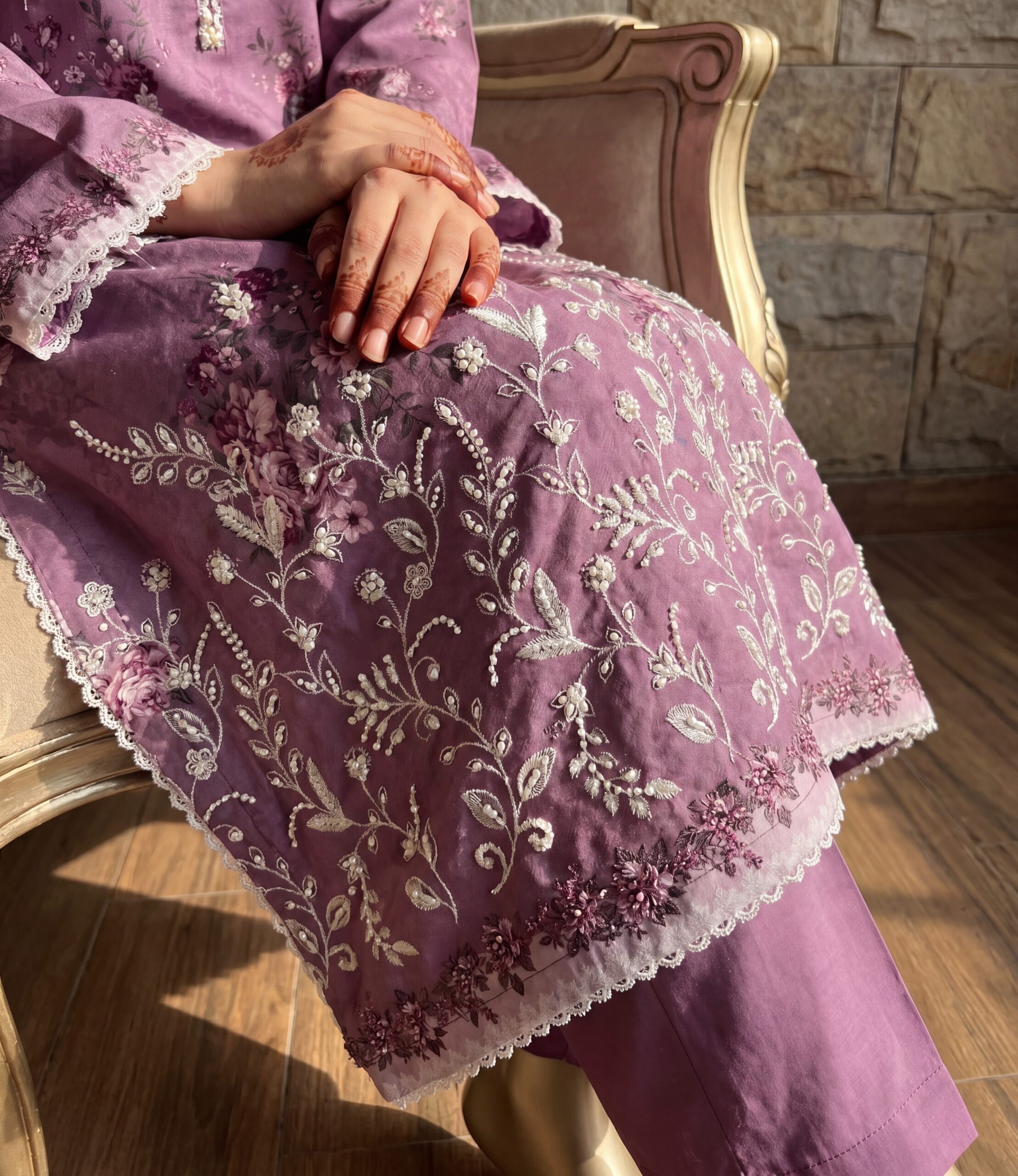 FB-338 | Dusty Lavender | 3 Pcs Unstitch With Cotton Trouser - Image 3