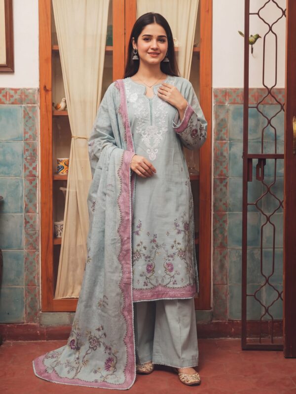 FB-340 | Pista Floral | 3 Pcs Unstitch With Cotton Trouser