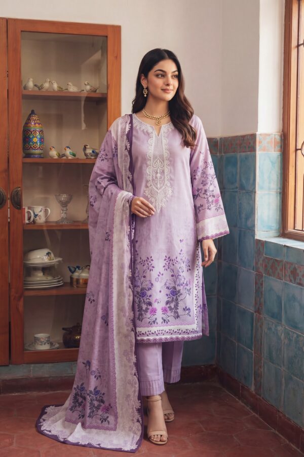 FB-342 | Soft Lavender | 3 Pcs Unstitch With Cotton Trouser