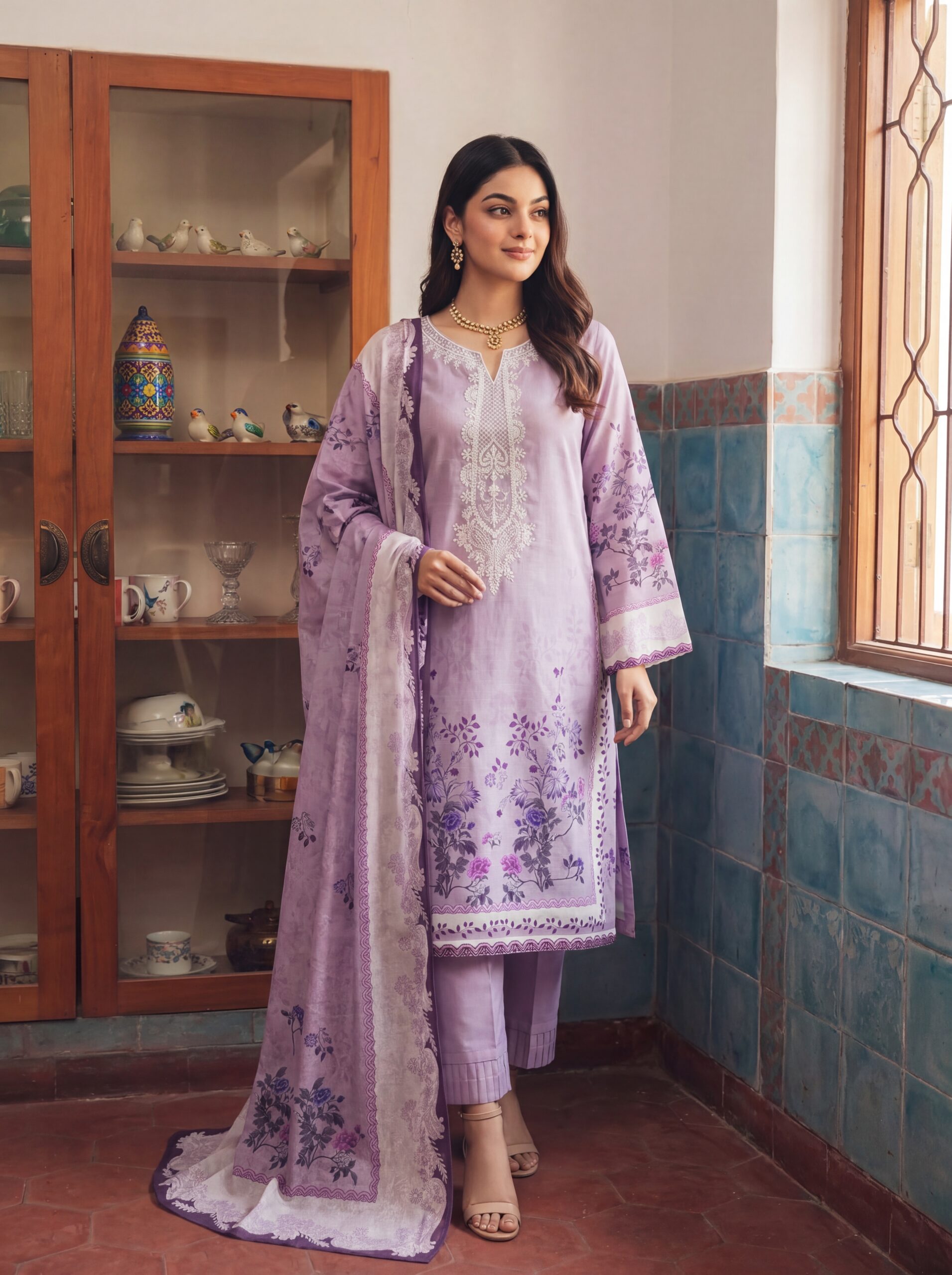 FB-342 | Soft Lavender | 3 Pcs Unstitch With Cotton Trouser