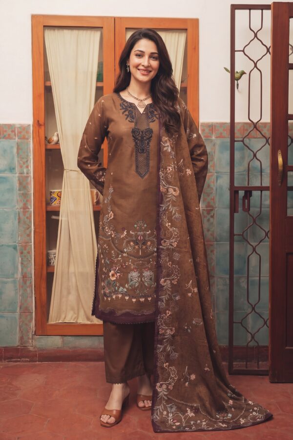 FB-343 | Rich Brown | 3 Pcs Unstitch With Cotton Trouser