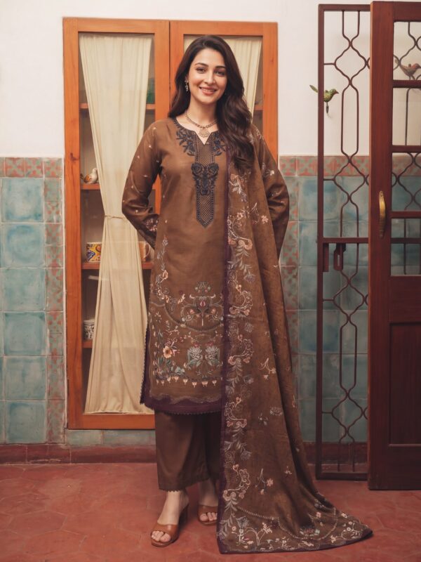 FB-343 | Rich Brown | 3 Pcs Unstitch With Cotton Trouser