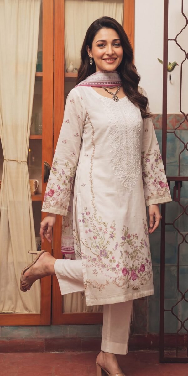 FB-344 | Soft Boski | 3 Pcs Unstitch With Cotton Trouser