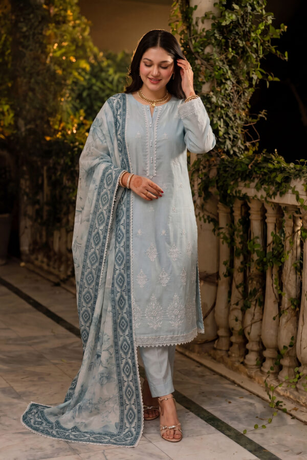 FB-345 | Cloudy Aqua | 3 Pcs Unstitch With Cotton Trouser