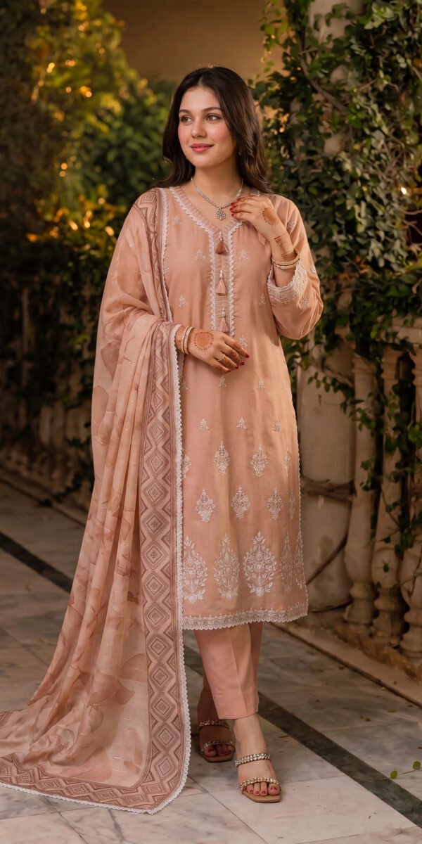 FB-346 | Blush Peach | 3 Pcs Unstitch With Cotton Trouser