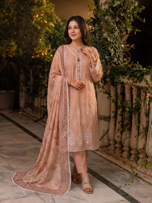 FB-346 | Blush Peach | 3 Pcs Unstitch With Cotton Trouser