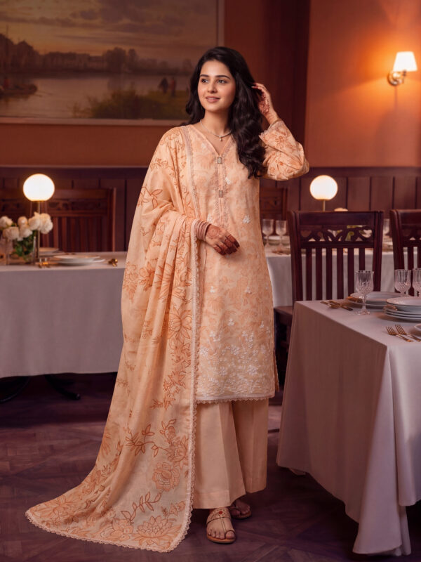 FB-355 | Peach Beige | 3 Pcs Unstitch With Cotton Trouser