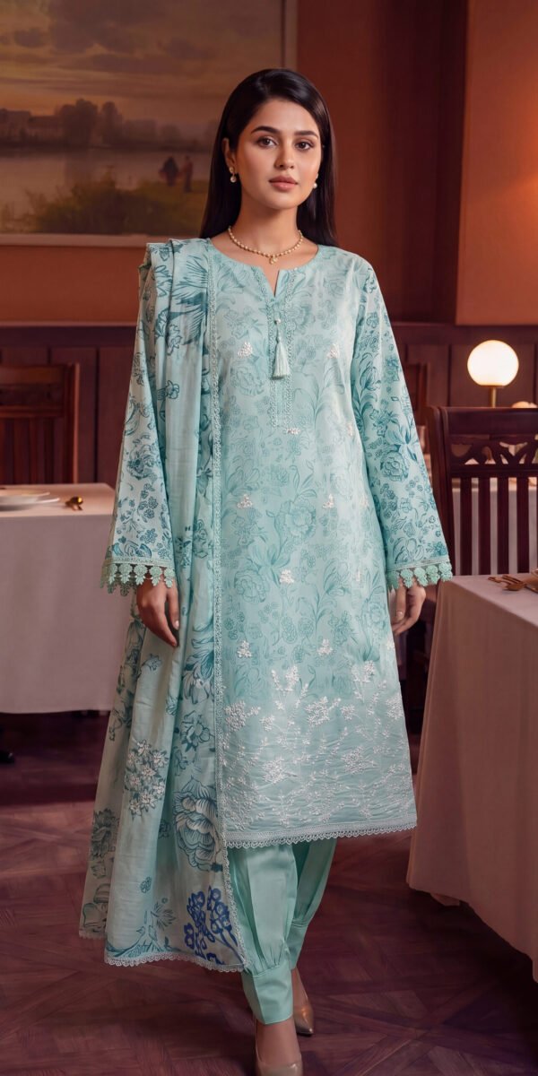 FB-354 | Mint Aqua | 3 Pcs Unstitch With Cotton Trouser