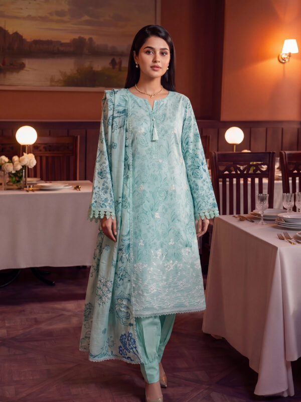 FB-354 | Mint Aqua | 3 Pcs Unstitch With Cotton Trouser