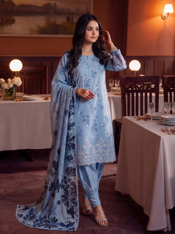 FB-356 | Sky Blue | 3 Pcs Unstitch With Cotton Trouser