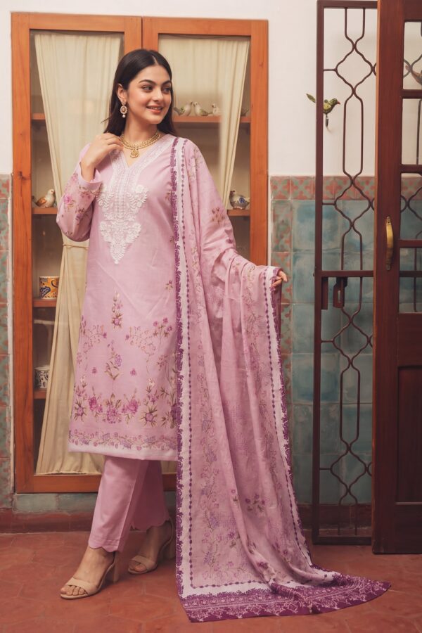 FB-337 | Floral Pink Mist | 3 Pcs Unstitch With Cotton Trouser