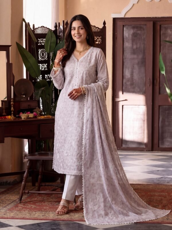FB-361 | Pearl Mist | 3 Pcs Unstitch With Cotton Trouser