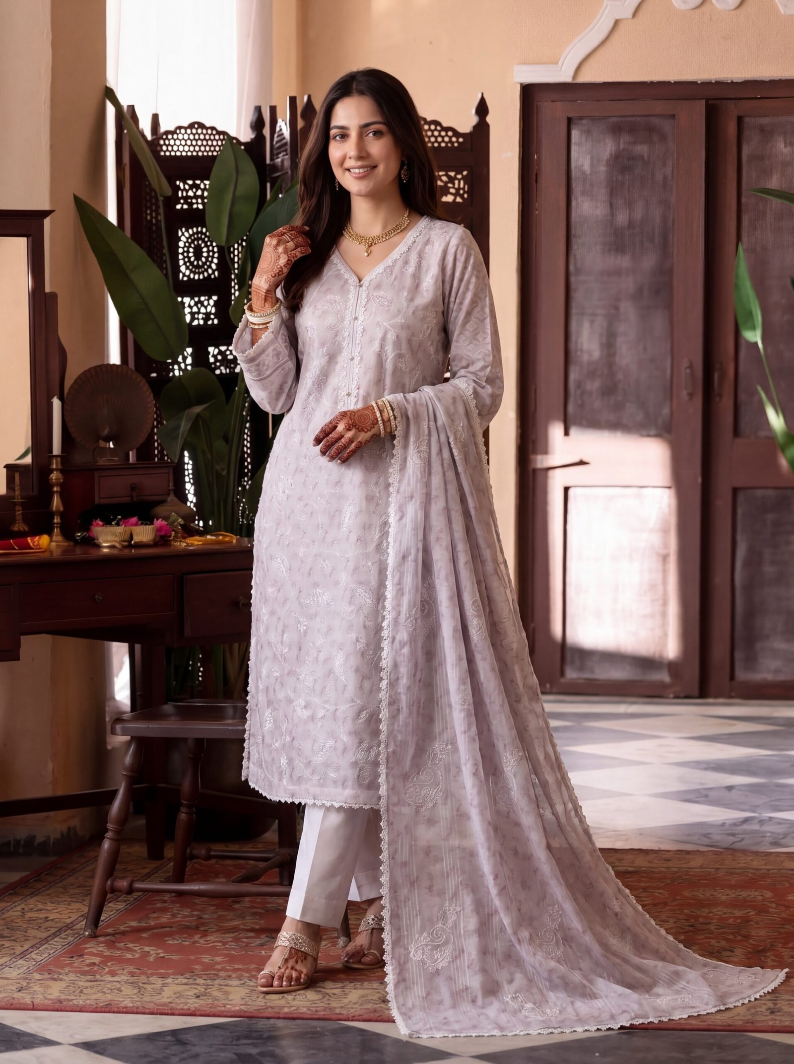 FB-361 | Pearl Mist | 3 Pcs Unstitch With Cotton Trouser