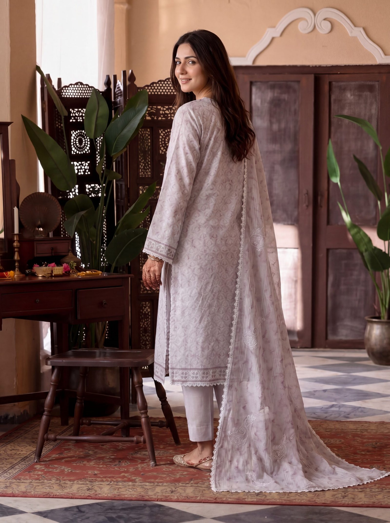FB-361 | Pearl Mist | 3 Pcs Unstitch With Cotton Trouser - Image 2