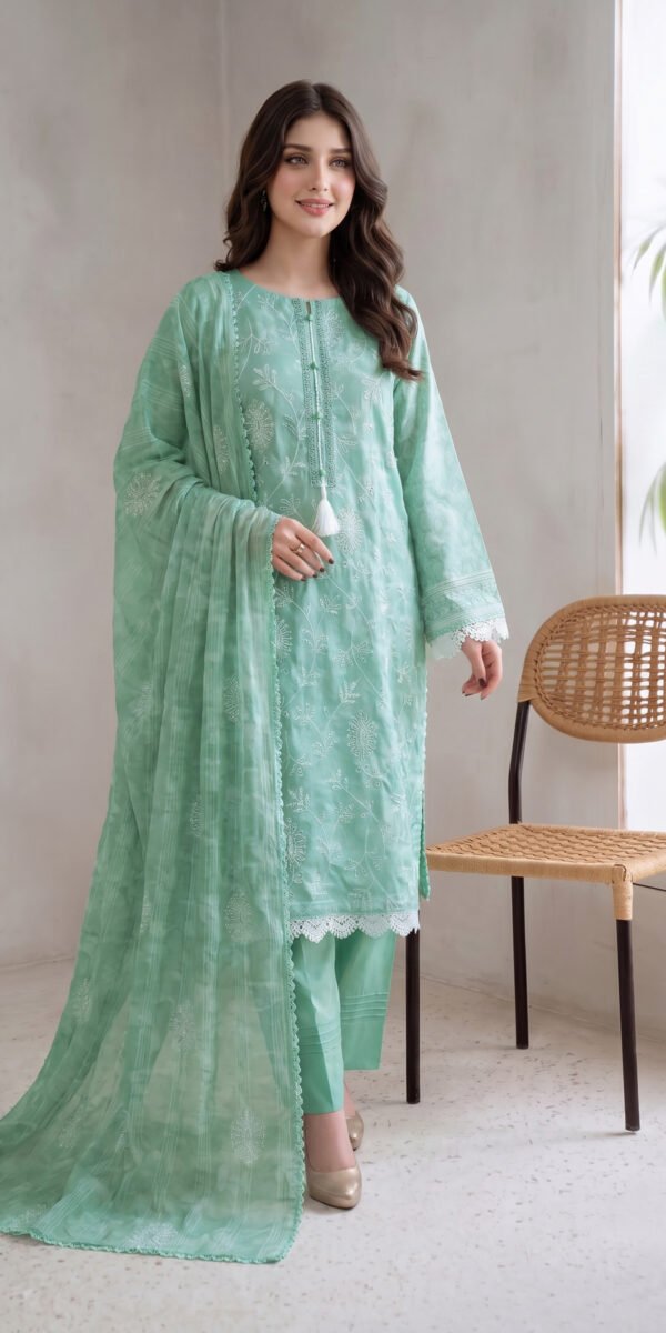 FB-367 | Aqua Mint | 3 Pcs Unstitch With Cambric Trouser