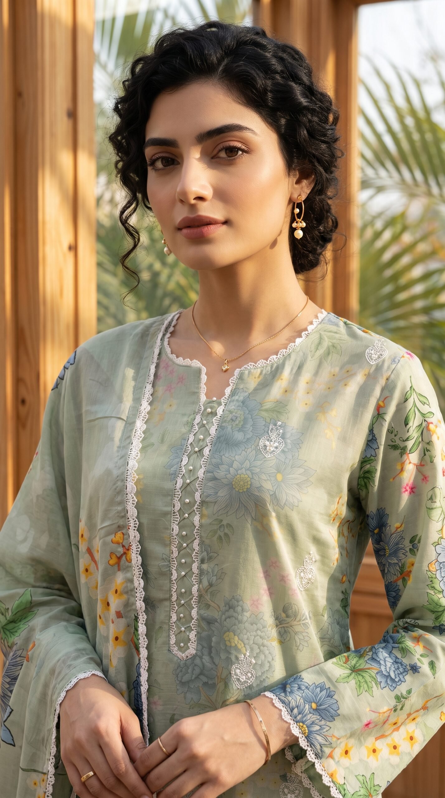 FB-383 | Soft Sage Green | 3 Pcs Unstitch With Cambric Trouser - Image 5