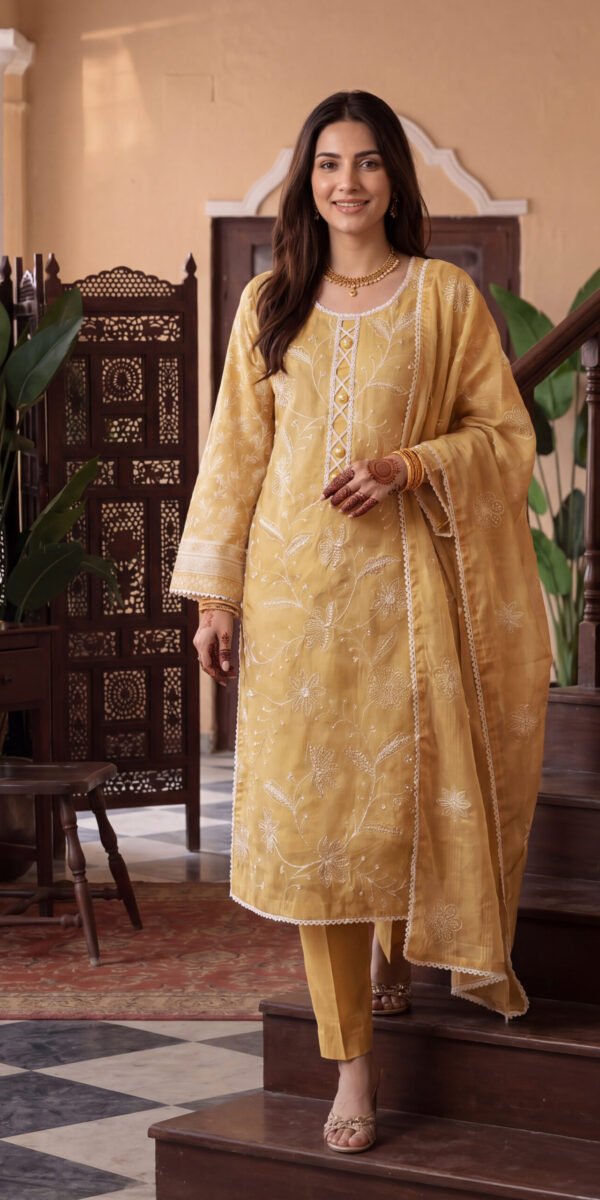 FB-365 | Honey Mustard | 3 Pcs Unstitch With Cambric Trouser