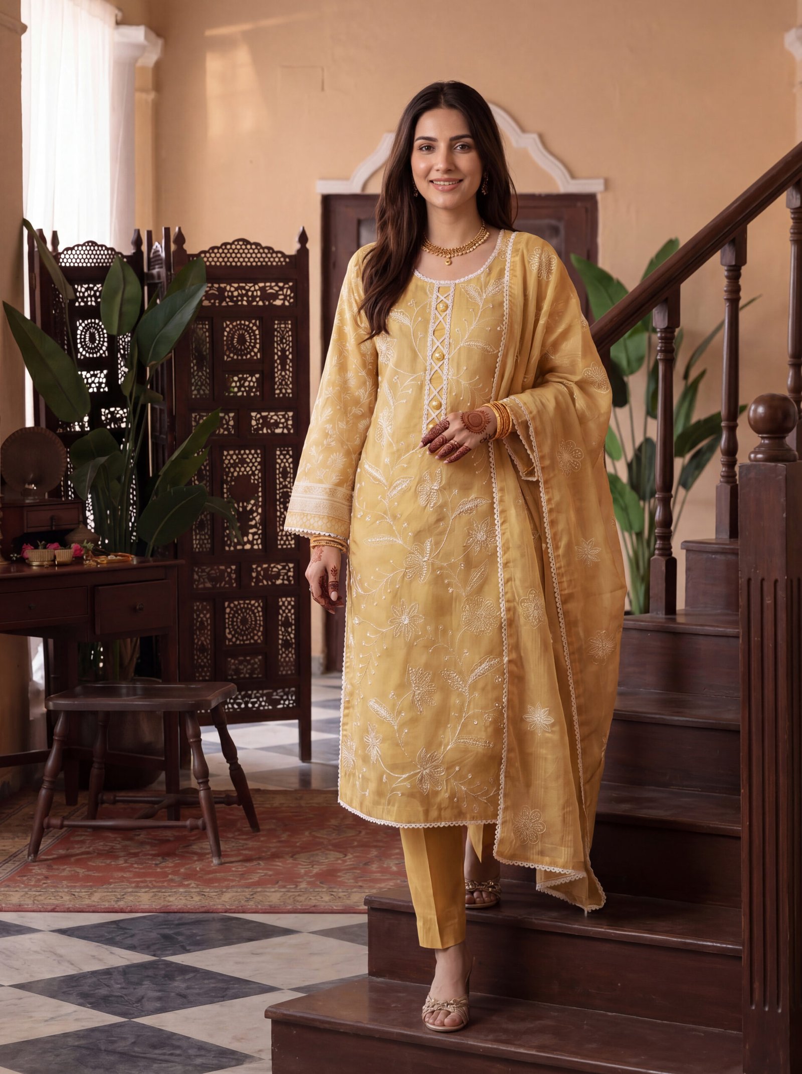 FB-365 | Honey Mustard | 3 Pcs Unstitch With Cotton Trouser