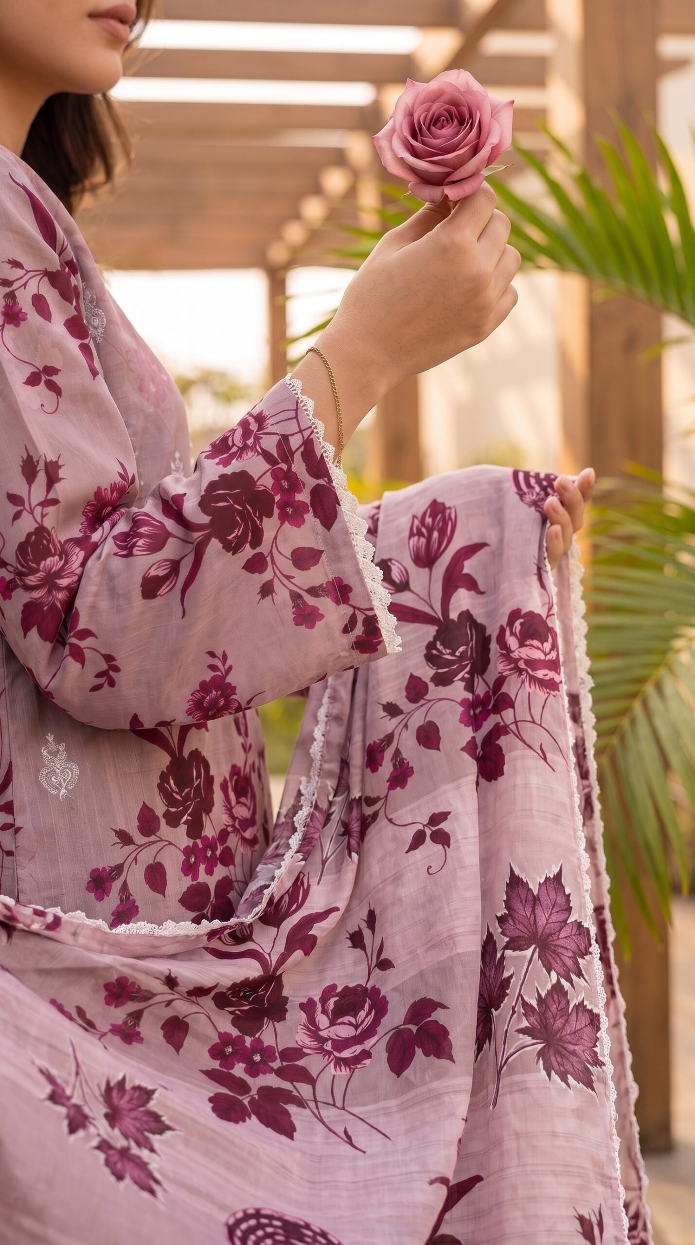 FB-383 | Dusty Mauve | 3 Pcs Unstitch With Cambric Trouser - Image 4