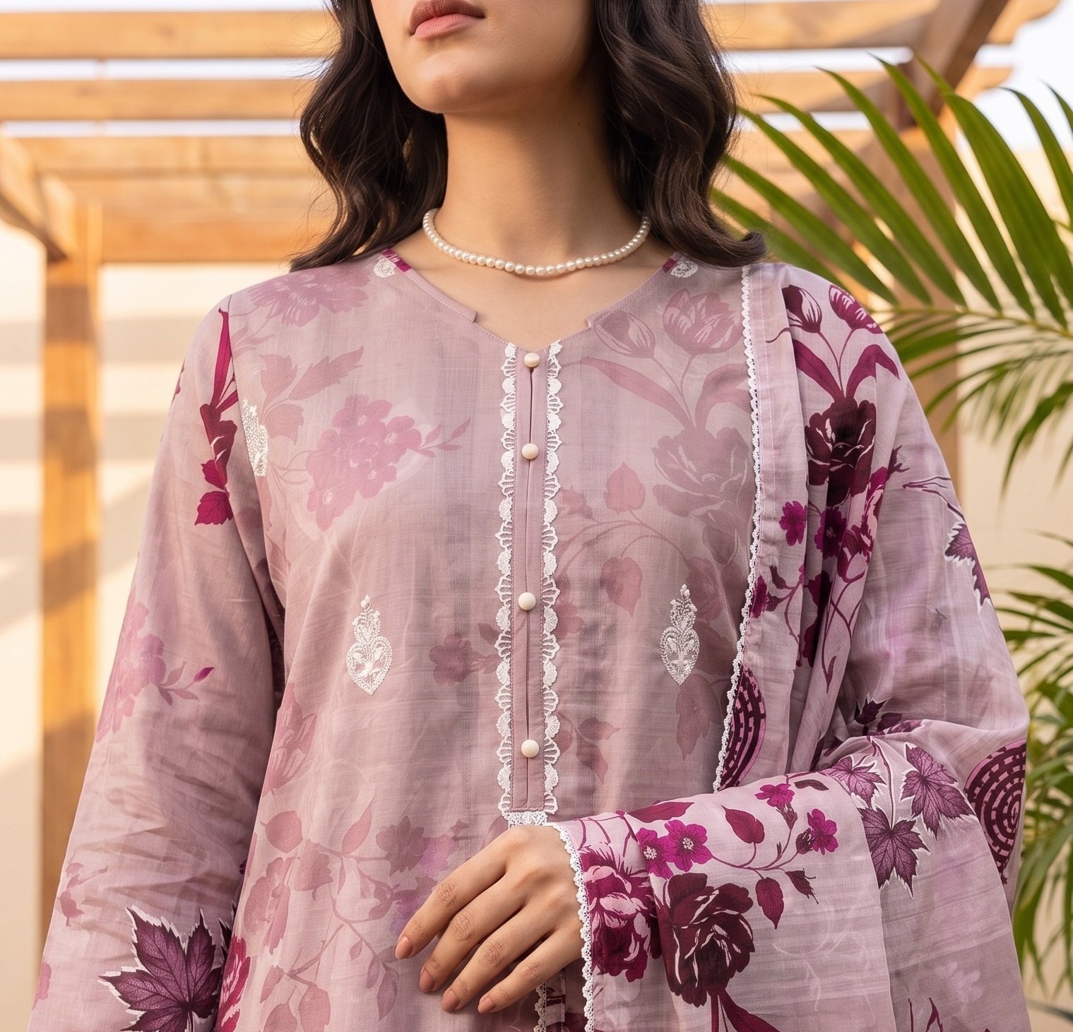 FB-383 | Dusty Mauve | 3 Pcs Unstitch With Cambric Trouser - Image 5