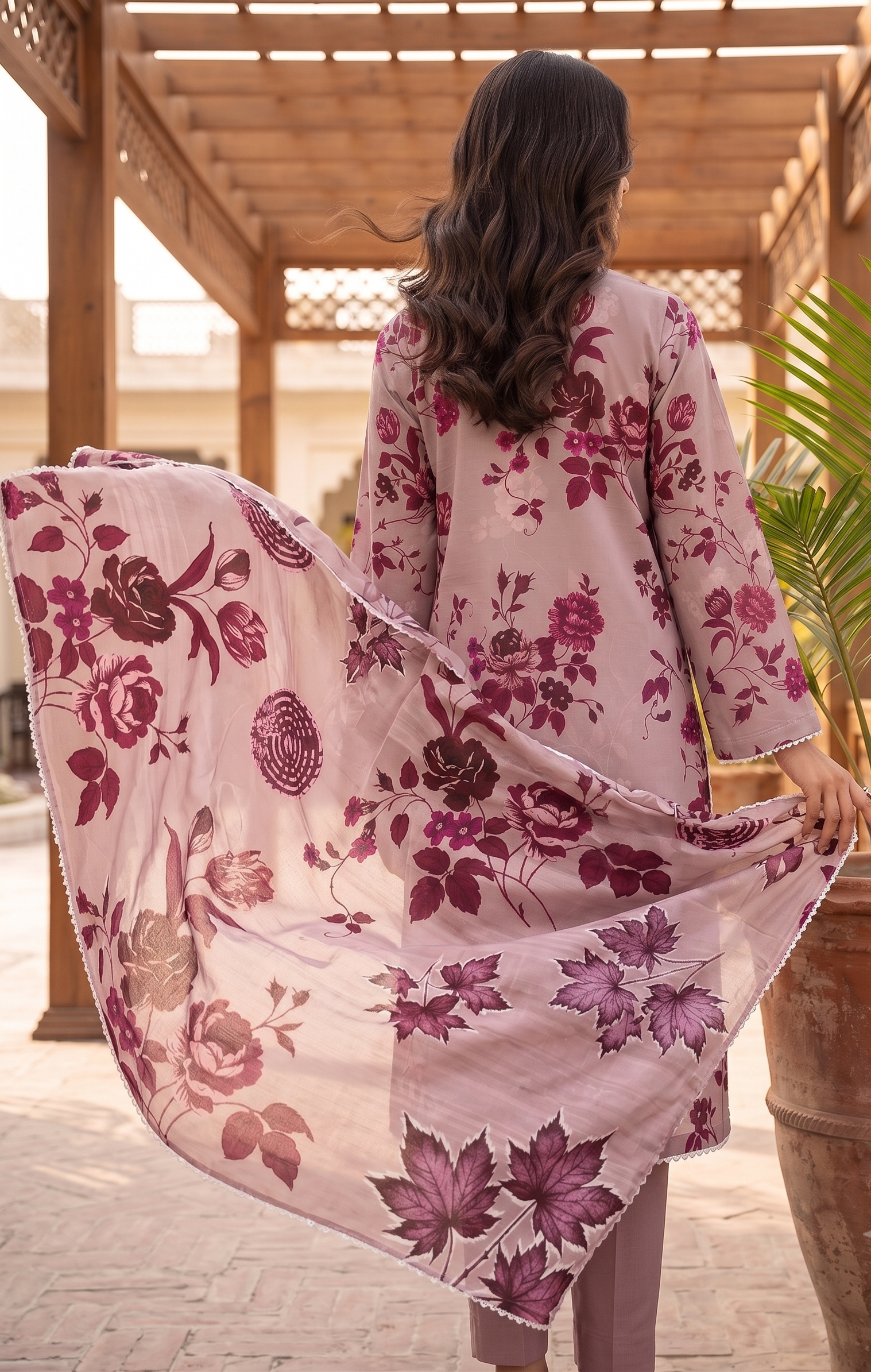 FB-383 | Dusty Mauve | 3 Pcs Unstitch With Cambric Trouser - Image 2